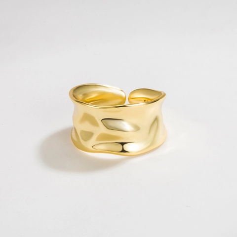 925 Sterlingsilber Unregelmäßiger Strukturierter Breiter Ring Damen Minimalistischer Flüssigmetall-Stil Verstellbarer Mode Ring