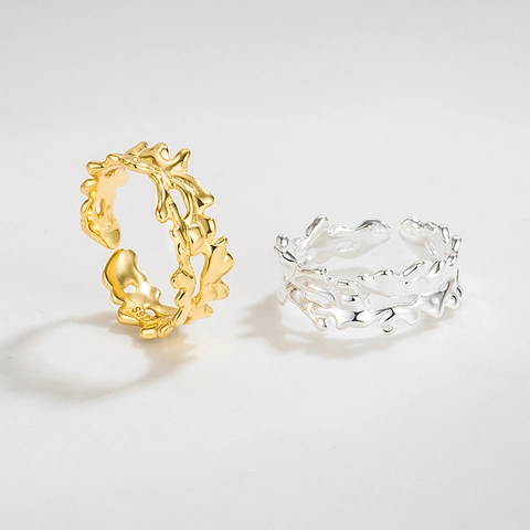 S925 Sterling Silver Irregular Wave Texture Adjustable Ring For Women INS Minimalist Lava Style Light Luxury Finger Ring Jewelry