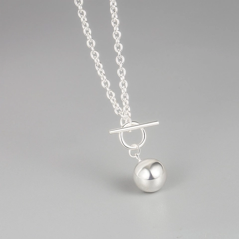Collar con Colgante de Bola y Cierre de Palanca de Plata de Ley S925 para Mujer Minimalismo Estilo Frío Joyería Bañada en Oro 18K