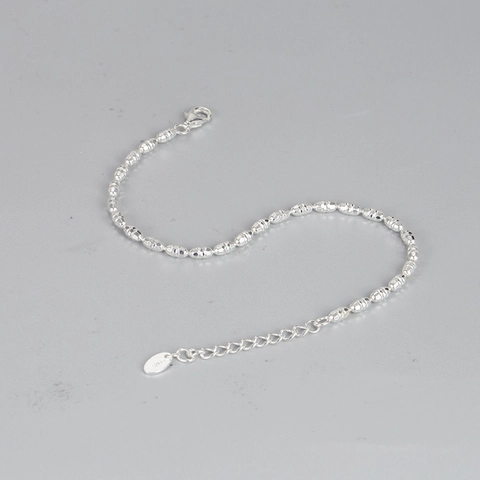 Pulsera de Plata de Ley 925 para Mujer Estilo Francés Granos de Arroz Tallados Dulce Brillante Ajustable Joyería Pulsera