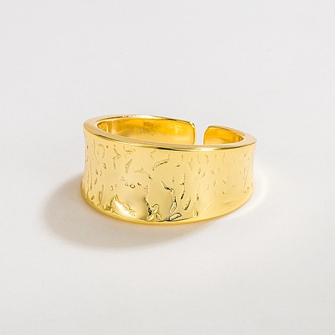 Anillo Abierto de Plata de Ley S925 con Textura Martillada Irregular Vintage Minimalista Banda Ancha Ajustable Regalo de Joyería para Mujer