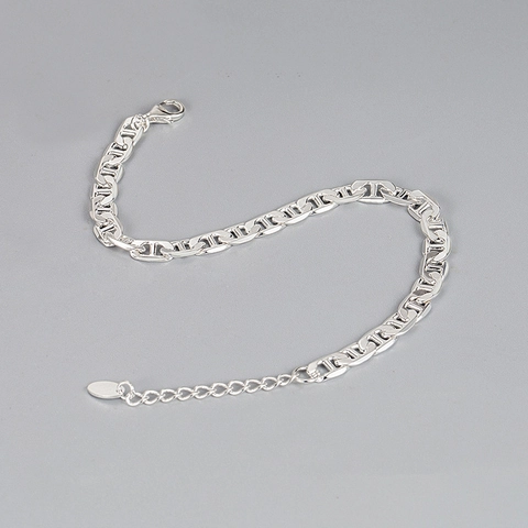 Pulsera de Eslabones Marineros de Plata de Ley 925 para Mujer Cadena de Ancla de Nariz de Cerdo Estilo Hip Hop Pulsera Ajustable