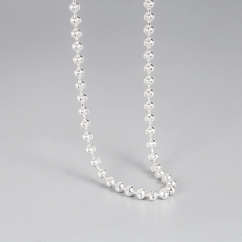 Minimalist 925 Sterling Silver Italian Carved Bead Necklace Shimmering Round Bead Choker Elegant Jewelry Gift For Women
