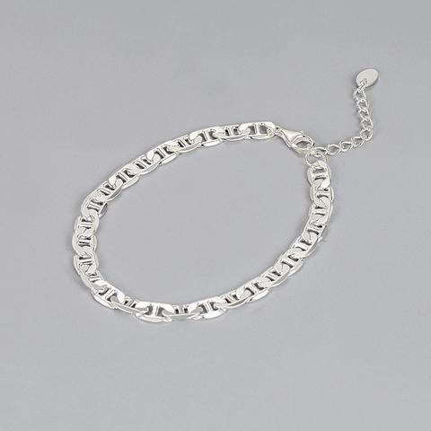 Pulsera de Eslabones Marineros de Plata de Ley 925 para Mujer Cadena de Ancla de Nariz de Cerdo Estilo Hip Hop Pulsera Ajustable