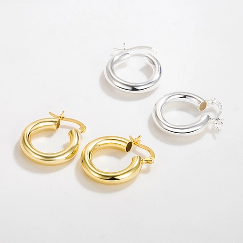 Pendientes de Aro Gruesos de Plata de Ley 925 para Mujer Estilo Ins Coreano Chapado en Oro Plata Joyas Minimalistas