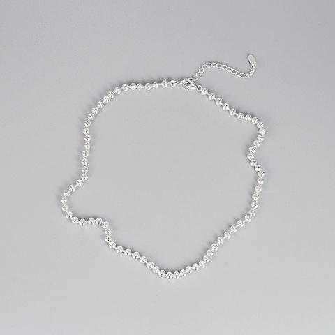 Minimalist 925 Sterling Silver Italian Carved Bead Necklace Shimmering Round Bead Choker Elegant Jewelry Gift For Women