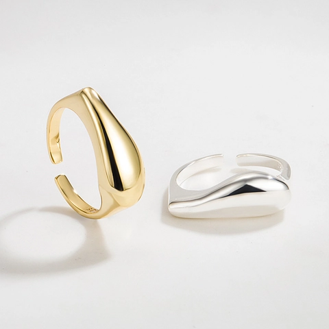 Französischer Stil 925 Sterlingsilber Unregelmäßiger Offener Ring Für Damen Minimalistisch Geschmolzenes Lava Design Flüssiger Ring Schmuck
