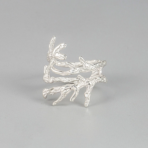 Anillo Abierto de Plata de Ley 925 para Mujer Diseño Minimalista de Rama de Coral Anillo Ajustable Joyería de Moda Regalo