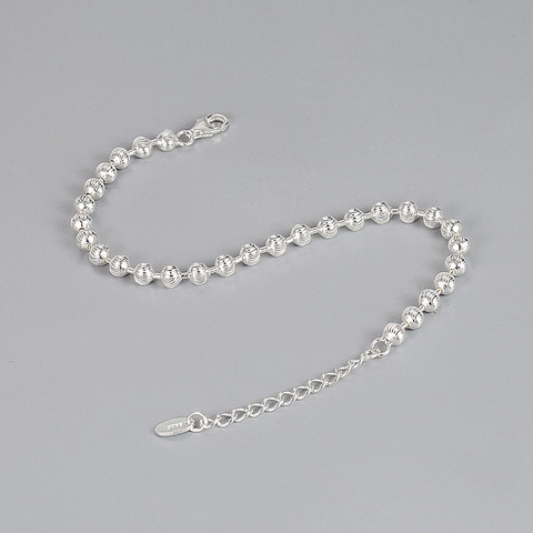 Pulsera de Cuentas Talladas de Plata de Ley S925 para Mujer Pulsera Ajustable de Cuentas Redondas Estilo INS Joyería