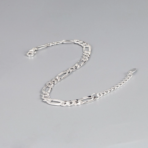 Pulsera de Cadena de Eslabones Figaro de Plata de Ley 925 Para Mujer Moda Hip Hop Lujo Ligero Joyería de Mano Ajustable