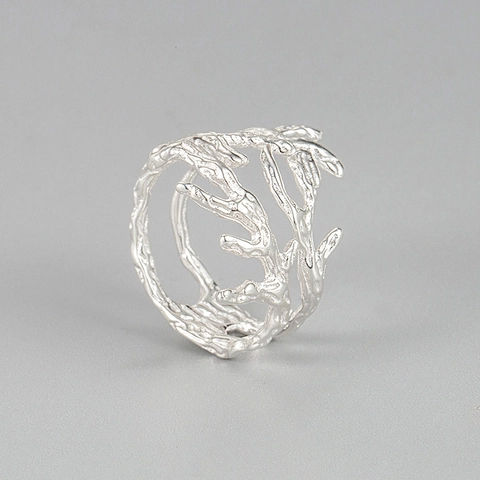 Anillo Abierto de Plata de Ley 925 para Mujer Diseño Minimalista de Rama de Coral Anillo Ajustable Joyería de Moda Regalo