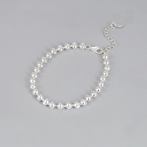 Pulsera de Cuentas Talladas de Plata de Ley S925 para Mujer Pulsera Ajustable de Cuentas Redondas Estilo INS Joyería