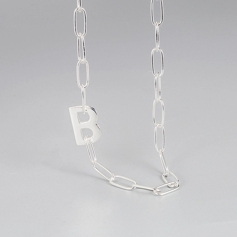 925 Sterling Silver Letter B Pendant Necklace For Women Minimalist Paperclip Chain Clavicle Necklace Elegant Personality Fashion Jewelry