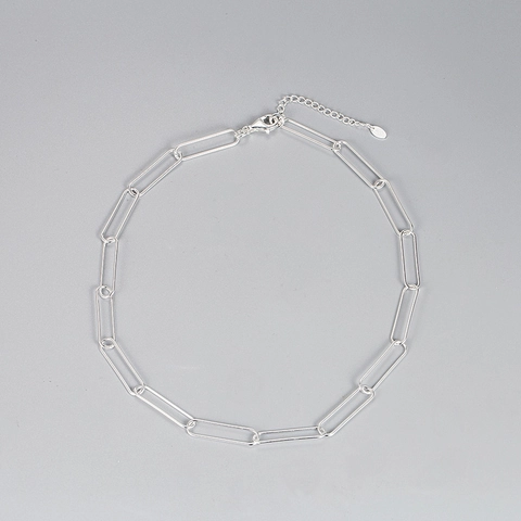 Collar de Cadena de Clip de Plata de Ley S925 para Mujer Collar de Clavícula de Eslabones Geométricos Minimalistas Joyería