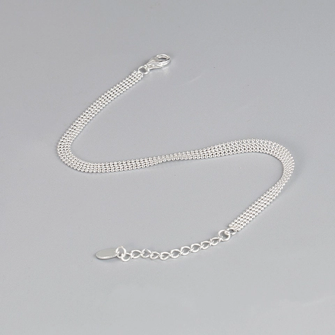 925 Sterling Silver Four Row Beaded Mesh Bracelet For Women Minimalist Adjustable Chain Everyday Fashion Jewelry Gift