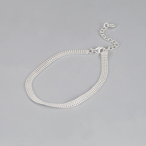 925 Sterling Silver Four Row Beaded Mesh Bracelet For Women Minimalist Adjustable Chain Everyday Fashion Jewelry Gift