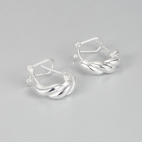 Orecchini a Lobo in Argento Sterling 925 Geometrici a Corda Intrecciata per Donna Design a Onda Minimalista Coreano Gioielli