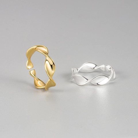 Anillo Abierto Minimalista de Plata de Ley 925 con Onda Torcida para Mujer Vintage Geométrico Ajustable Estilo Metal Líquido Joyería