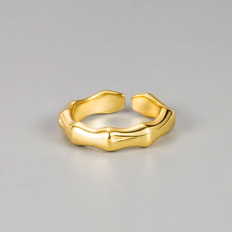 Anillo Abierto de Plata de Ley S925 Vintage con Nudo de Bambú para Mujer Anillo de Dedo índice Dorado Plateado Ajustable Personalizado