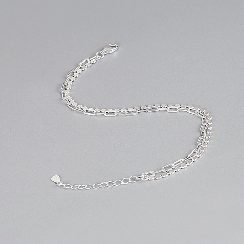 Pulsera de Doble Capa de Plata de Ley 925 con Cuentas y Cadena de Clip Minimalista Geométrica Joyería para Mujer Regalo