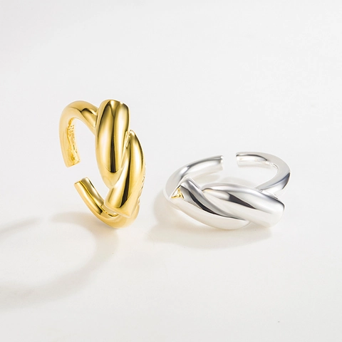 Anillo Abierto Retorcido de Plata de Ley 925 Joyería Minimalista Ajustable para Mujer Anillo de Moda Bañado en Oro Plata