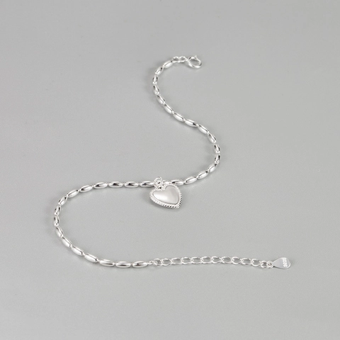 Pulsera con Colgante de Corazón de Plata de Ley S925 para Mujer Cadena de Eslabones Retro Coreana Joyería de Moda Regalo Diario