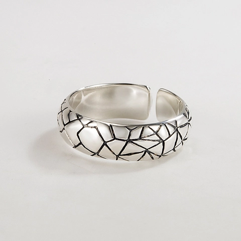S925 Argento Sterling Vintage Anello Aperto Regolabile Motivo Geometrico in Pietra Anello Minimalista per Uomo Donna