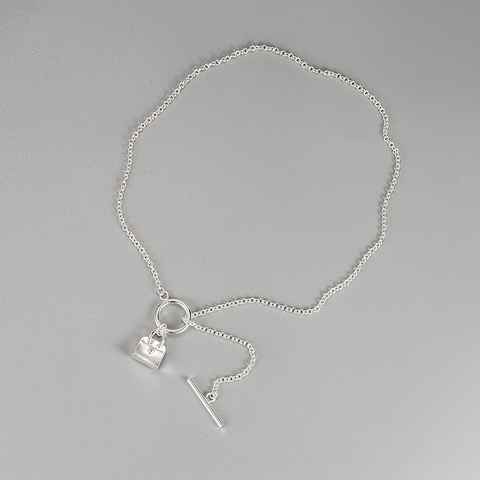Collar de Plata de Ley 925 para Mujer Colgante de Micro Bolso Cierre de Palanca Hebilla OT Estilo INS Joyería Minimalista