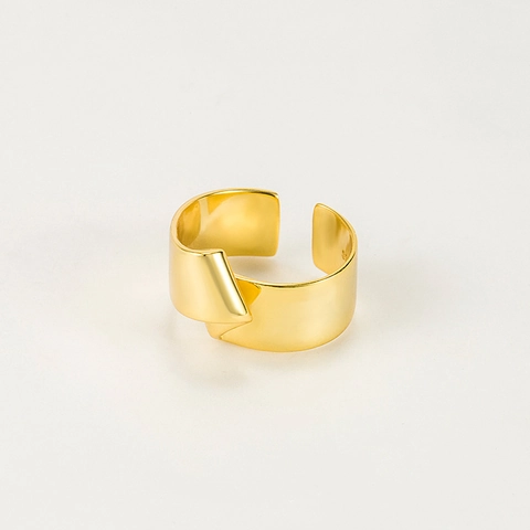 Anello Aperto in Argento Sterling 925 Minimalista per Donna Anello a Fascia Larga Piegato Irregolare Placcato Oro 18K Regolabile Gioielli