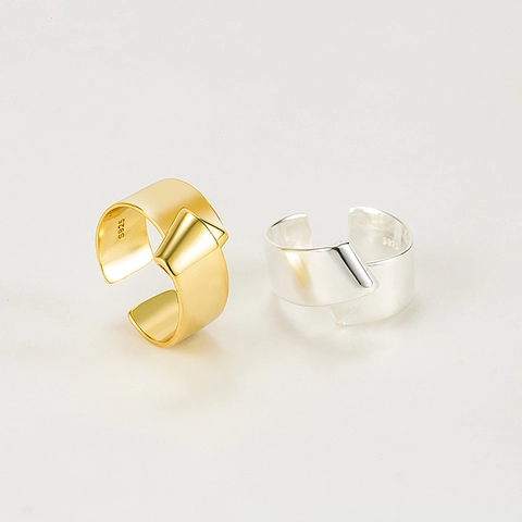 Anello Aperto in Argento Sterling 925 Minimalista per Donna Anello a Fascia Larga Piegato Irregolare Placcato Oro 18K Regolabile Gioielli