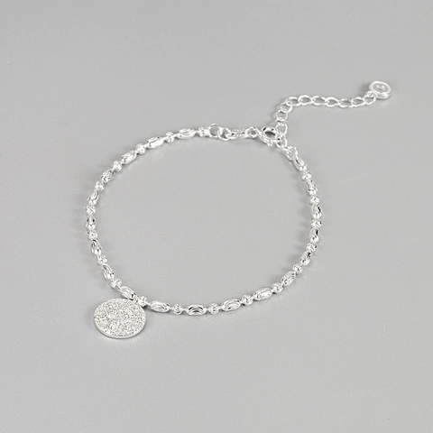 Bracciale a Perline in Argento Sterling S925 per Donna Pendente Rotondo con Lettera Lucky Minimalista Elegante Gioielli alla Moda Regalo