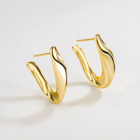 S925 Sterling Silver C-Shaped Curved Hoop Earrings For Women Minimalist Korean Style Geometric Gold Silver Electroplated Jewelry