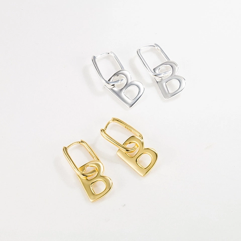 S925 Sterlingsilber Buchstabe B Ohrstecker Für Damen Minimalistische Retro Alphabet Ohrhänger Gold Silber Mode Schmuck Geschenk