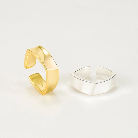 Anello Quadrato in Argento Sterling 925 per Donna Stile Ins Minimalista Irregolare Geometrico Aperto Regolabile Gioielli