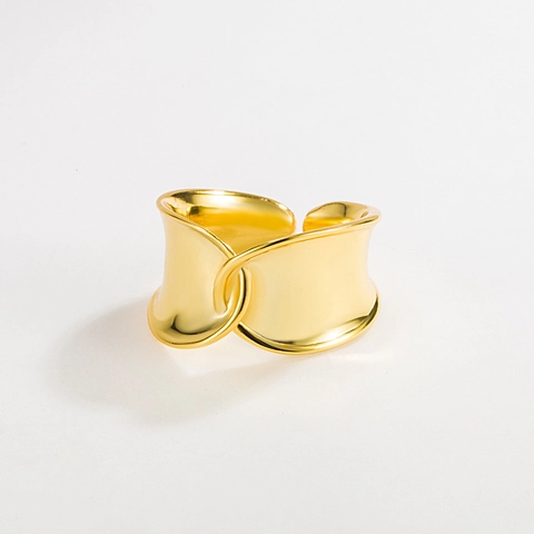 Anillo Abierto Cruzado Irregular de Plata de Ley 925 para Mujer Minimalista Bañado en Oro 18K Geométrico Ajustable Joyería