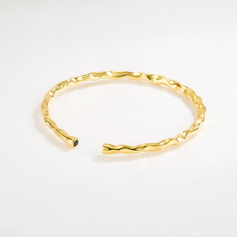 Brazalete Abierto de Plata de Ley 925 con Línea de Onda y Circonia Incrustada Minimalista para Mujer Joyería de Moda
