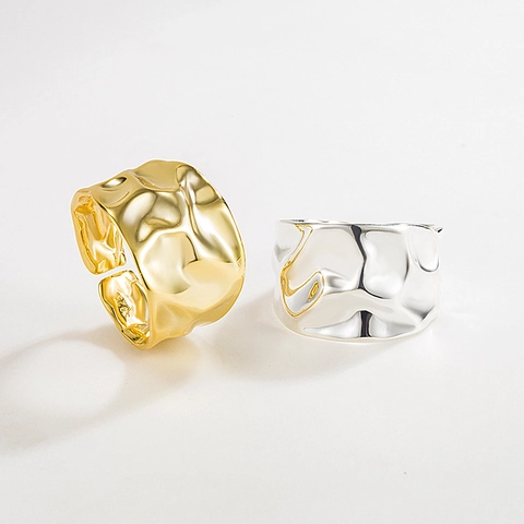 925 Sterling Zilver Onregelmatige Getextureerde Open Ring Voor Dames Minimalistisch Verstelbare Gehamerde Metalen Ring Sieraden