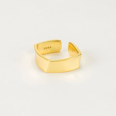 Anello Quadrato in Argento Sterling 925 per Donna Stile Ins Minimalista Irregolare Geometrico Aperto Regolabile Gioielli