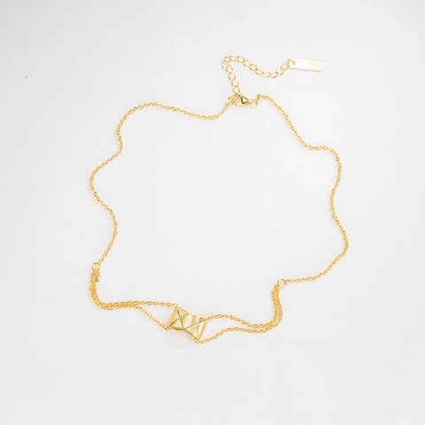 Collana con Ciondolo Trapuntato in Argento Sterling 925 Stile Francese per Donna Catena a Doppio Strato Placcata Oro 18K Gioielli Minimalisti