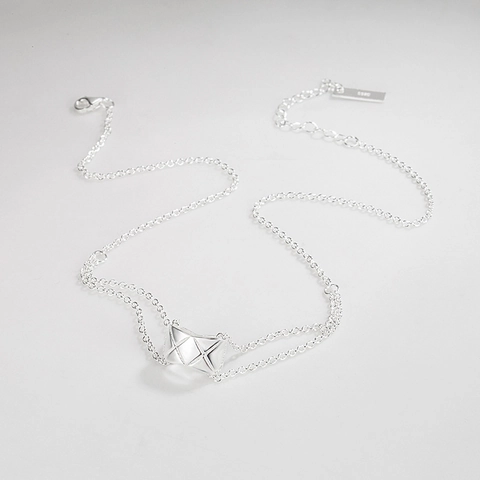 Collana con Ciondolo Trapuntato in Argento Sterling 925 Stile Francese per Donna Catena a Doppio Strato Placcata Oro 18K Gioielli Minimalisti