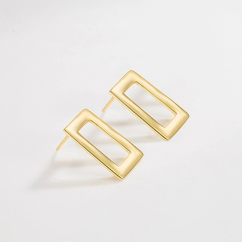 Pendientes de Botón Rectangulares Huecos de Plata de Ley 925 para Mujer Joyería Galvanizada Geométrica Minimalista Francesa