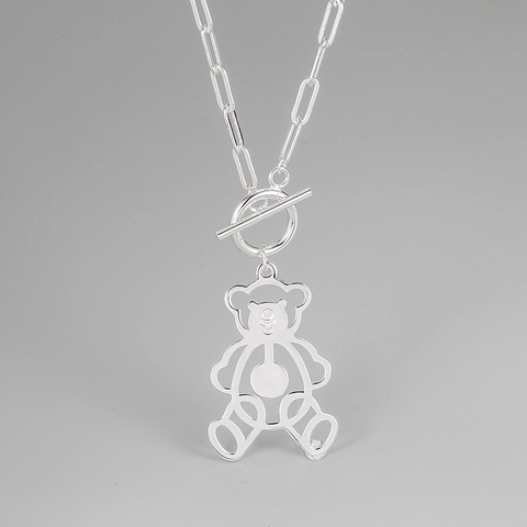 925 Sterling Zilveren Beer Hanger Ketting Voor Vrouwen Koreaanse Stijl Holle Paperclip Ketting Lange Ketting Met Kapittelsluiting