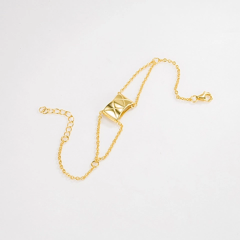Pulsera de Cadena de Doble Capa con Colgante Rectangular Acolchado de Plata de Ley 925 para Mujer Joyas Geométricas Minimalistas