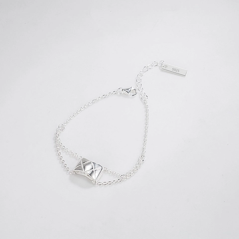 Pulsera de Cadena de Doble Capa con Colgante Rectangular Acolchado de Plata de Ley 925 para Mujer Joyas Geométricas Minimalistas