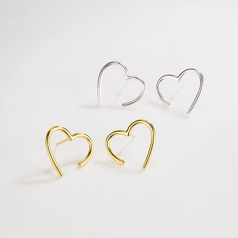 Orecchini a Bottone a Cuore in Argento Sterling 925 Orecchini a Linea Svuotata Minimalisti per Donna Gioielli Geometrici