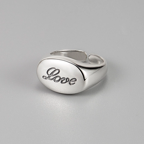 S925 Sterling Zilver Love Gegraveerd Zegelring Vrouwen Vintage Verouderd Open Verstelbare Ring Minimalistisch INS Stijl Sieraden Cadeau