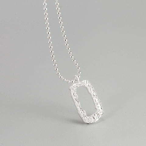 Collana in Argento Sterling 925 Con Pendente Quadrato Geometrico Traforato Trama Martellata Irregolare Gioielli Minimalisti da Donna