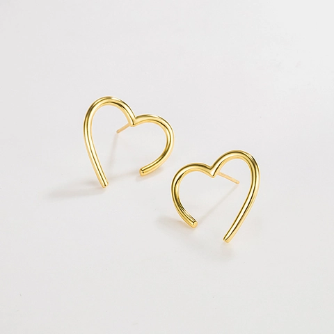 Orecchini a Bottone a Cuore in Argento Sterling 925 Orecchini a Linea Svuotata Minimalisti per Donna Gioielli Geometrici