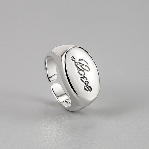 S925 Sterling Zilver Love Gegraveerd Zegelring Vrouwen Vintage Verouderd Open Verstelbare Ring Minimalistisch INS Stijl Sieraden Cadeau