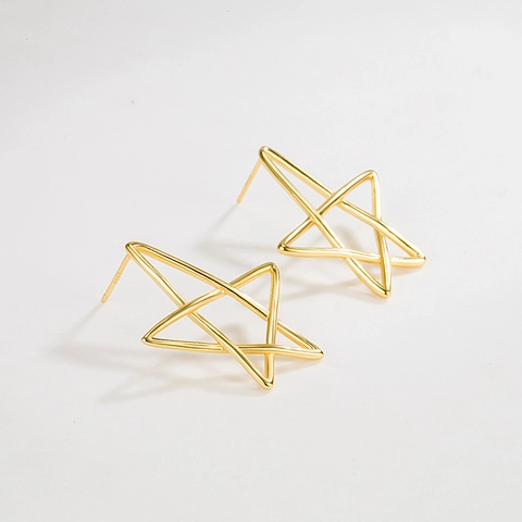 Pendientes de Botón de Estrella Hueca de Plata de Ley S925 para Mujer Minimalista Geométrico Pentagrama Joyería